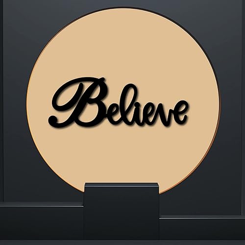 Miniatura 5 de CREATCABIN Letrero de madera con texto en inglés "Wood Believe" con letras recortadas, palabras negras, para colgar en la pared, decoración de pared