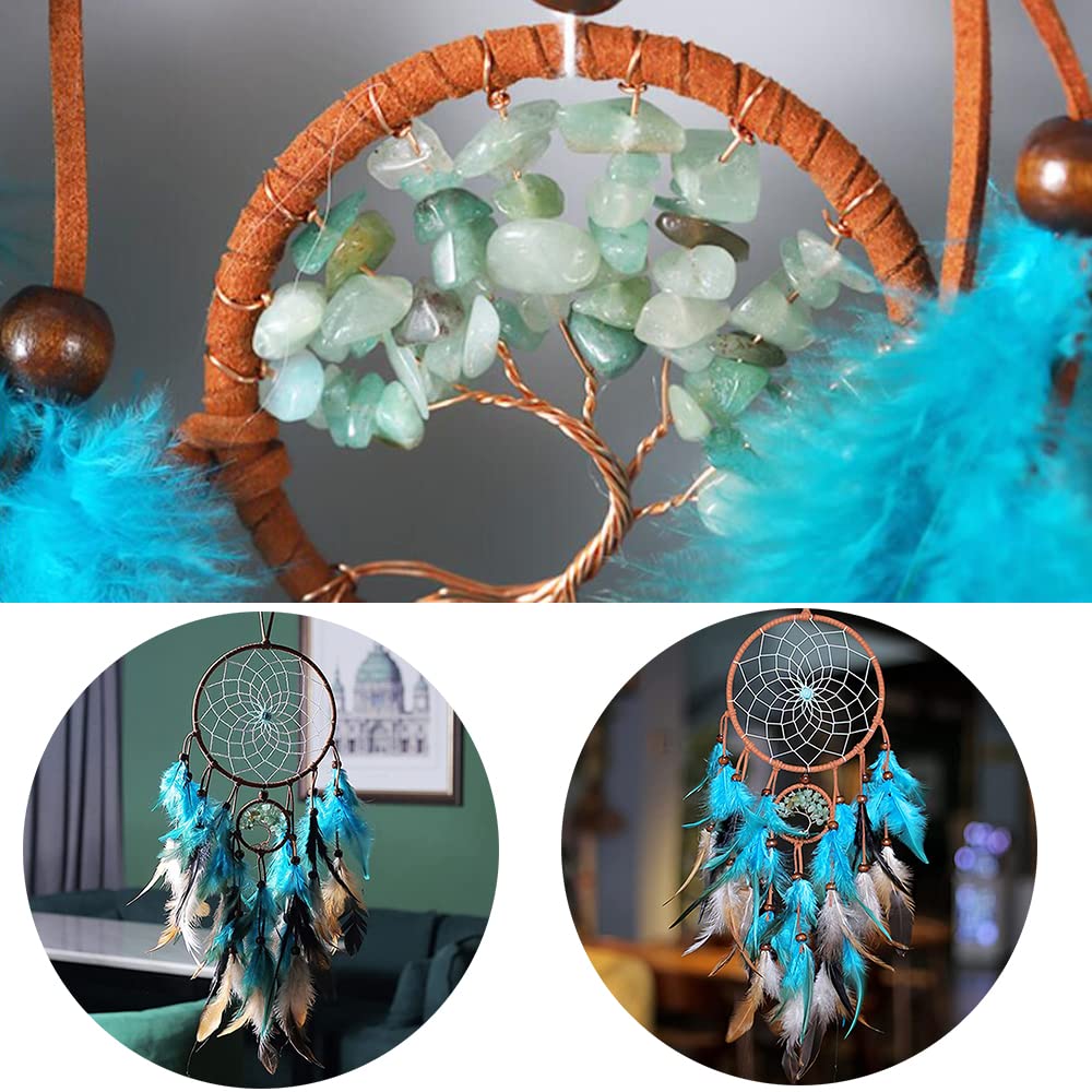 BetterJonny Acchiappasogni Blu, Dream Catcher Acchiappasogni da Parete Decorazione con Piume Blu Turchese, Fatti a Mano per Casa Camera Parete Appeso Ornamento Artigianato