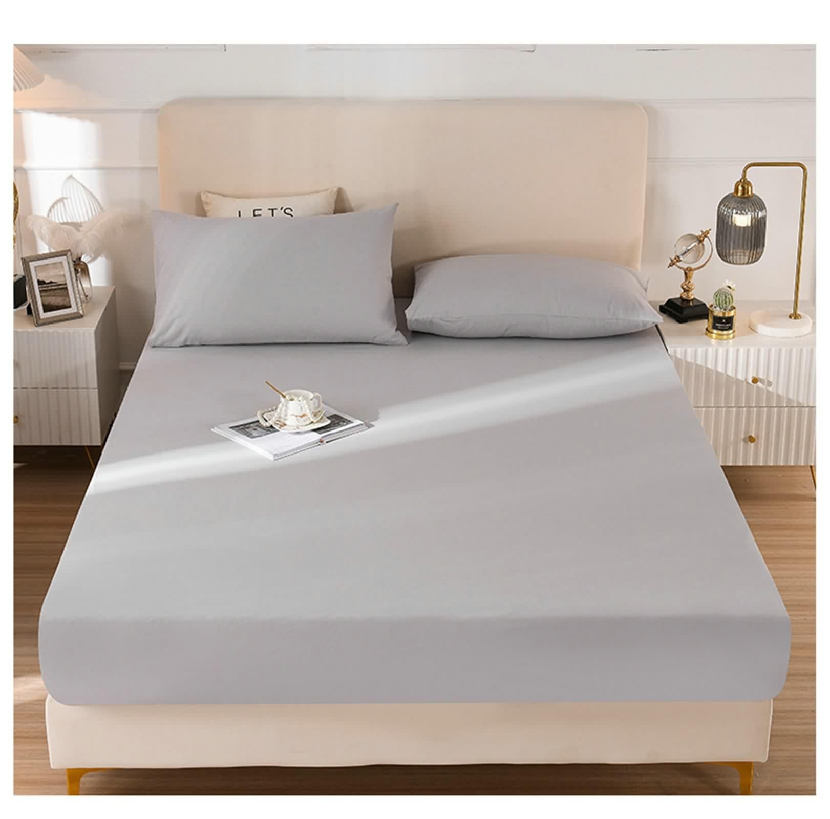 Spannbetttuch 120X200 Hellgrau, Fitted Sheet Mattress Volltonfarbe Baumwolle Spannbettlaken Elegant