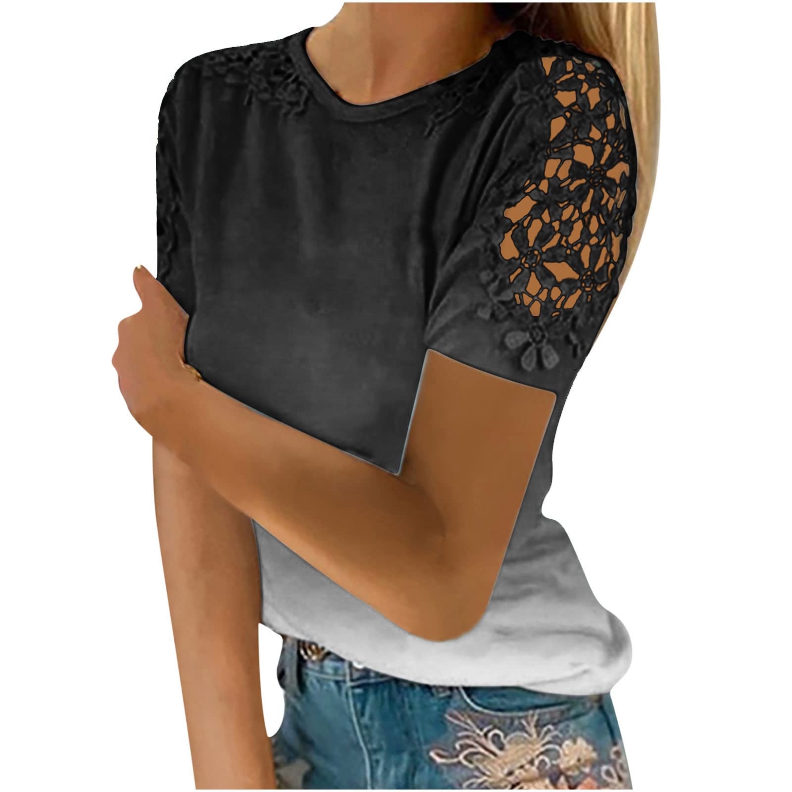 Yolimok 2023 Camiseta de Manga Corta Mujer, Moda Verano Color sólido Blusa Camisa Cuello Redondo Camiseta Suelto Tops Fiesta Casual T-Shirt Original tee Elegante cómodo Jersey Talla Grande 5XL