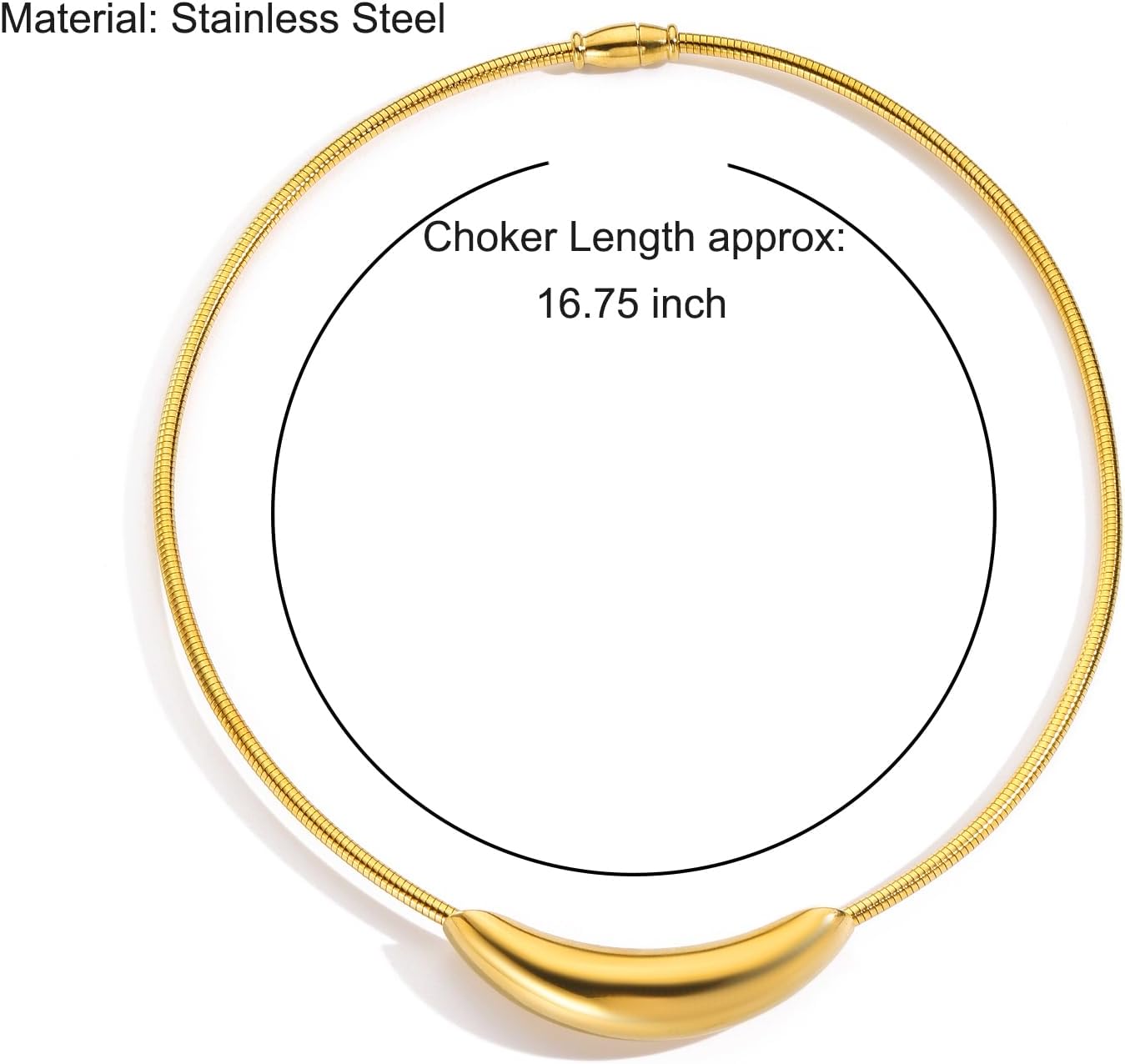 Stailess Steel Metal Curved Bar Tube Choker Necklace For Women,Statement Chunky Snake Chain Horizontal Round Tube Jewelry Necklace - Image 2