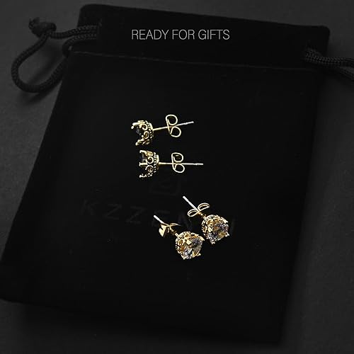 Miniatura 7 de Aretes negros y dorados para hombres y mujeres, con corona retro, hipoalergénicos, de acero inoxidable, con circonita cúbica