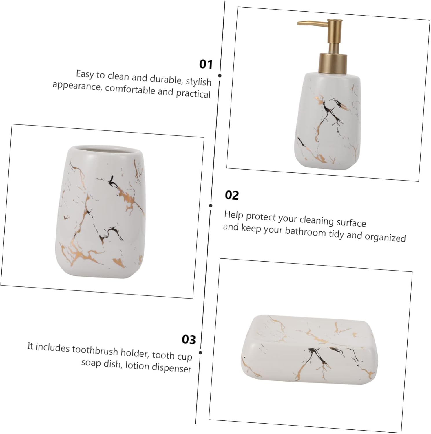 Healifty 3pcs Bathroom Accessories Glossy White Decorative Soap Dispenser Toothbrush Cup and Soap Dish Wash Cup for Organizing Toothpaste and Bathroom Essentials