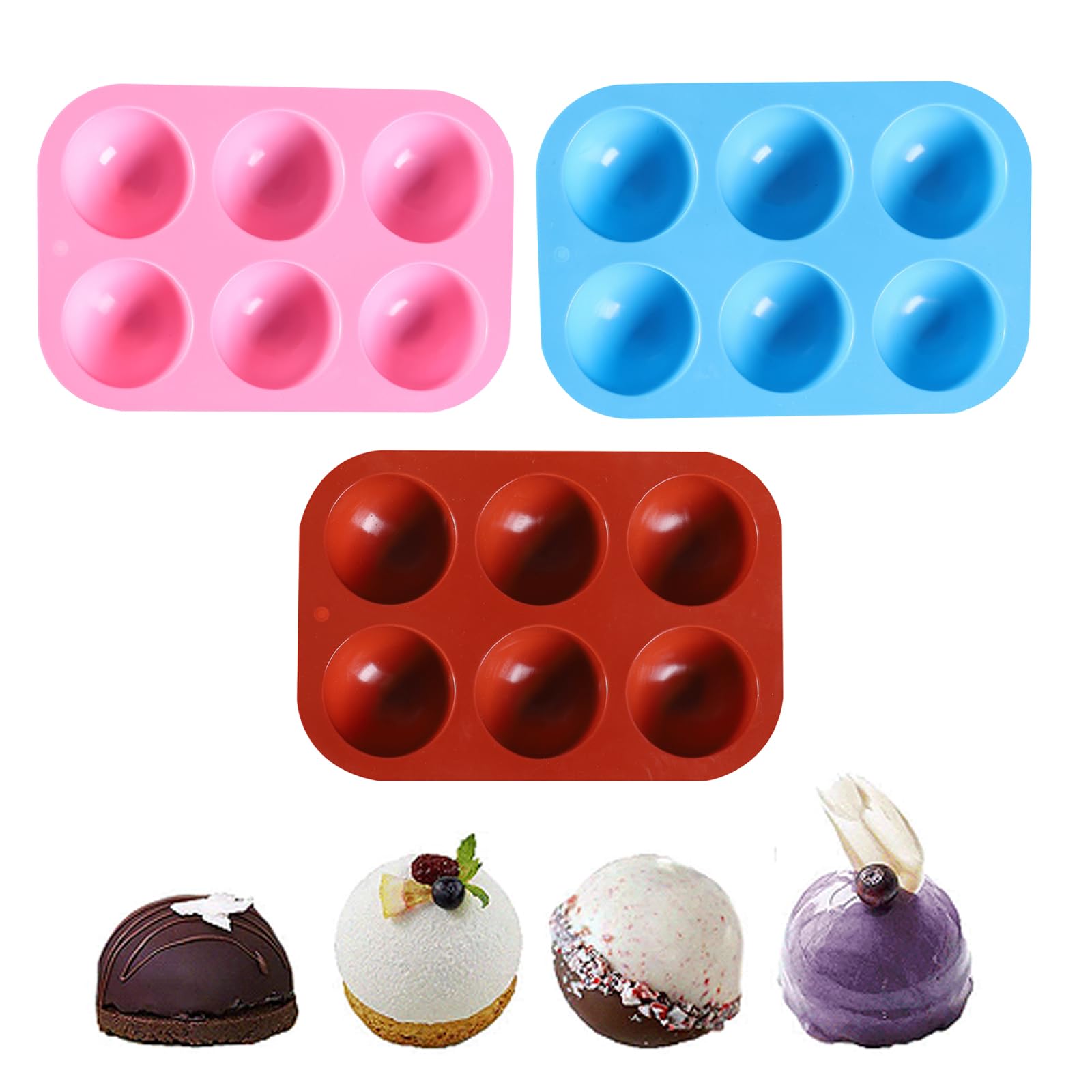 Silicone Mould Hemisphere Baking Mould, Silicone Mould Ball Chocolate, Silicone Mould with 6 Holes, Hemisphere Silicone Mould, 3 Packs Hemisphere Dome, for Chocolate, Cake, Jelly, Dome Mousse