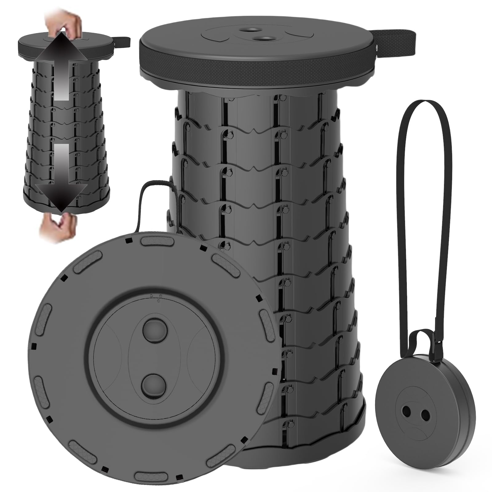 2025 Taburete Plegable Portátil, Taburete Telescópico Ligero y Duradero para Actividades al Aire Libre como Viajes, Pesca, Senderismo y Camping MAX Cargando 200 kg con Carabinero