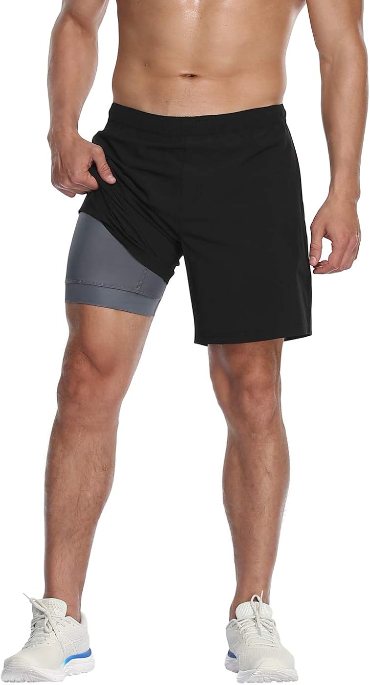 LRD Mens Performance Workout Shorts with Compression Liner