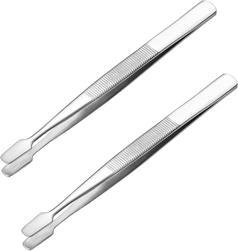 POPETPOP 2 pinzas de acero inoxidable para sellos, pinzas de punta plana suaves que no se dañan, pinzas de laboratorio industrial para manualidades,