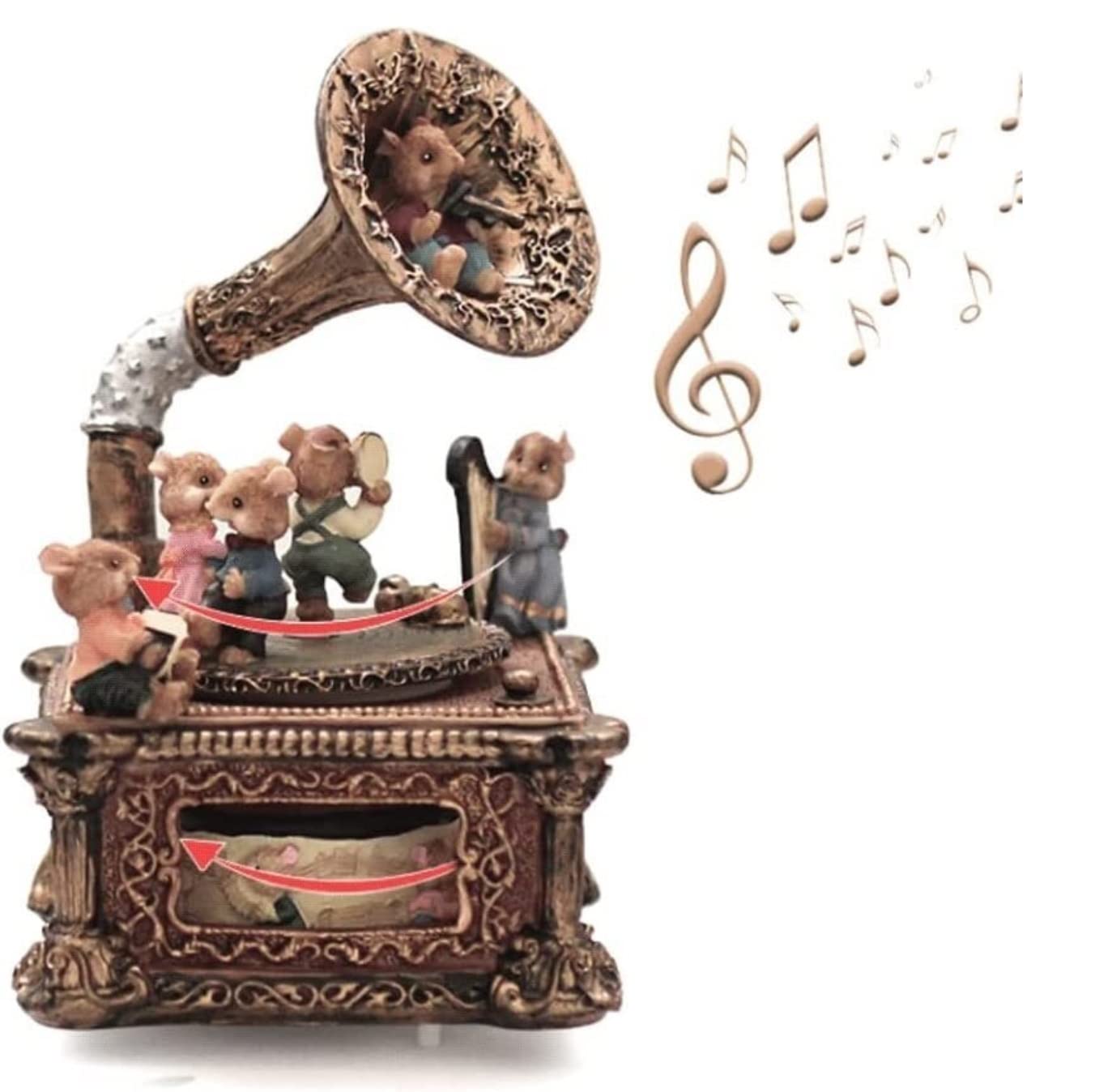 Pozytywka pozytywki Vintage Fonograf Music Box Kreatywna Mechaniczna Klasyczna Mechaniczna Pozytywka Na Urodziny Pozytywka Prezent(Pink)