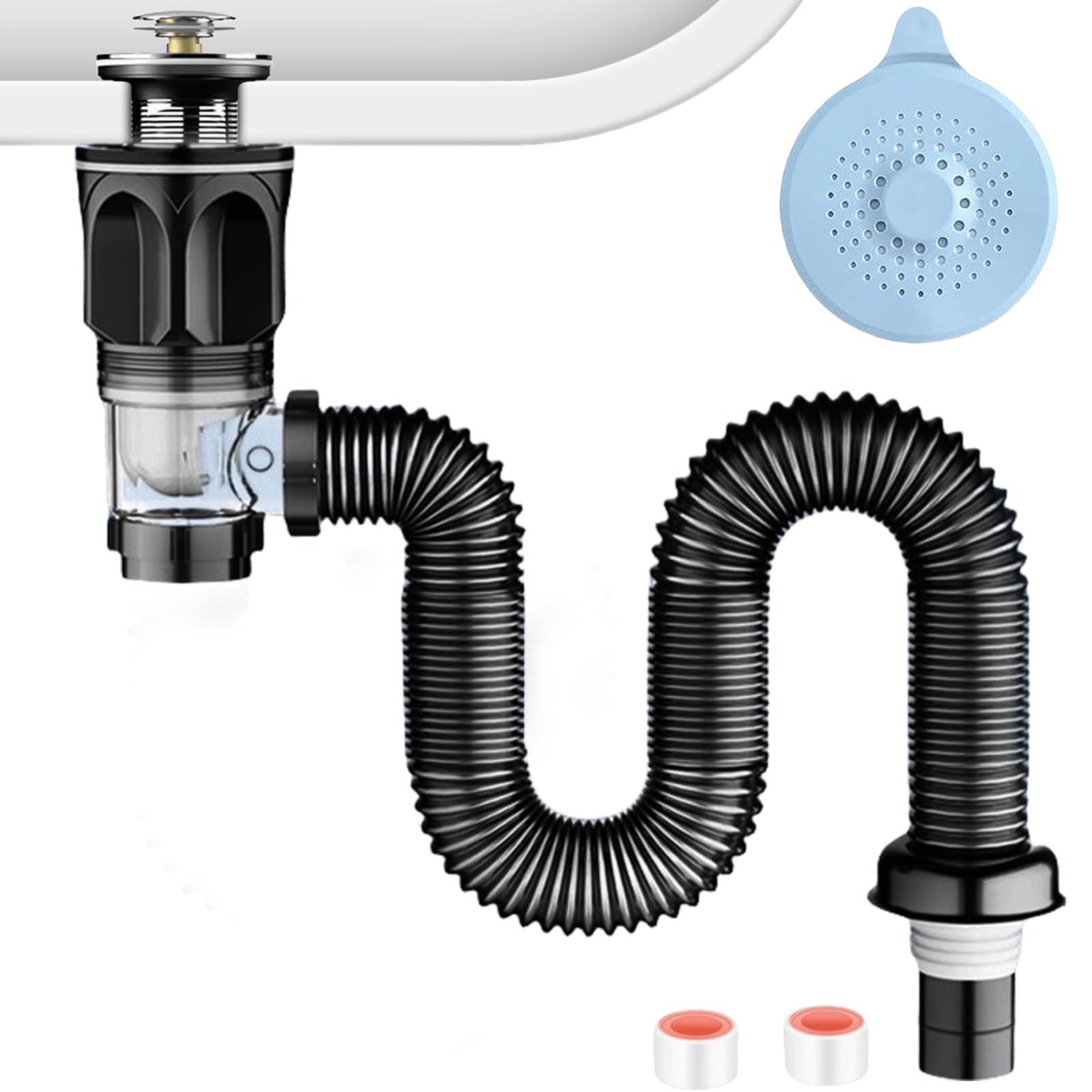 Kit Di Scarico Per Lavabo, Sifone Lavandino, Set Con Tubo Di