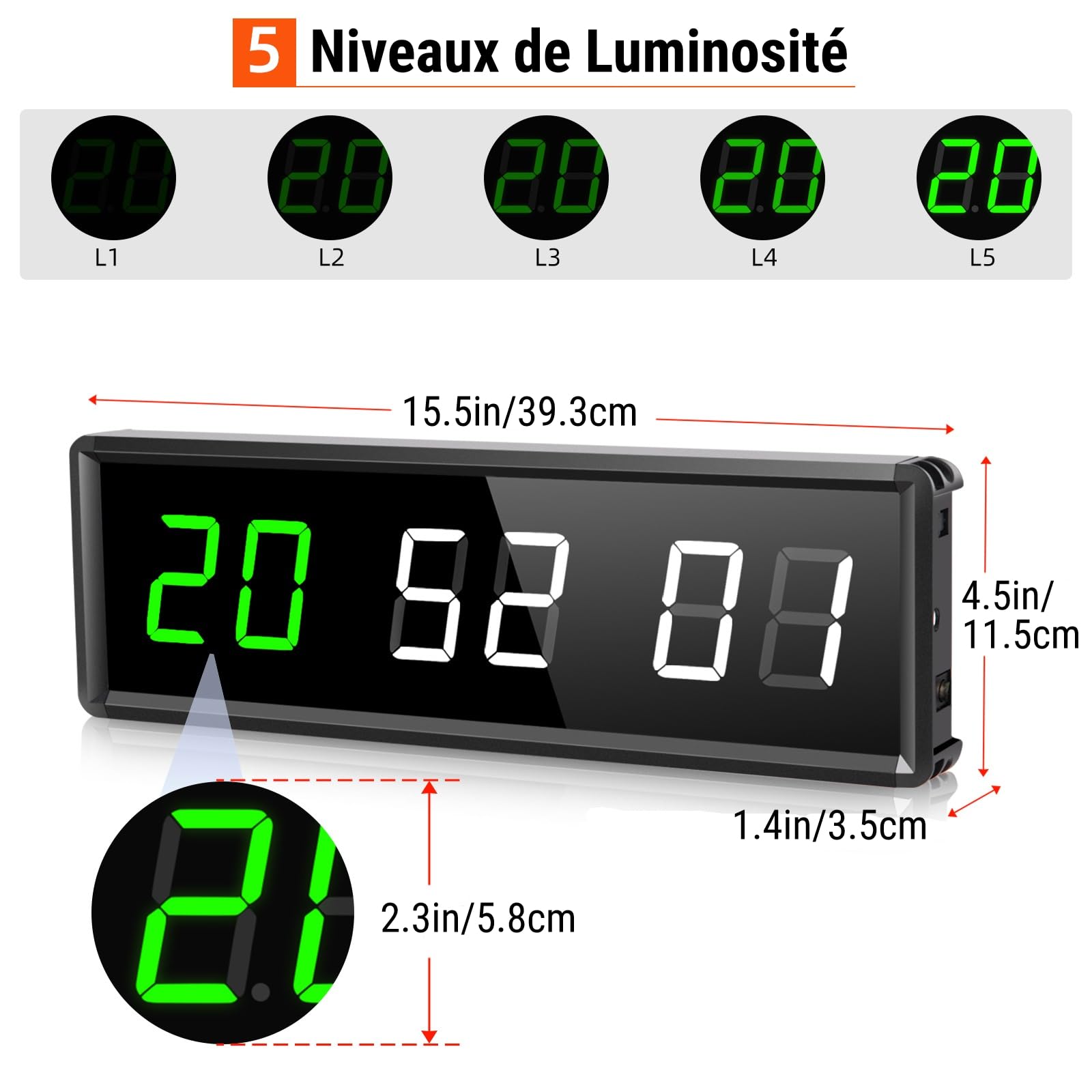 Timer Sport Minuteur Fitness Mural avec Télécommande Horloge pour Boxe Tabata EMOM MMA Gym (39.3x11.5cm)