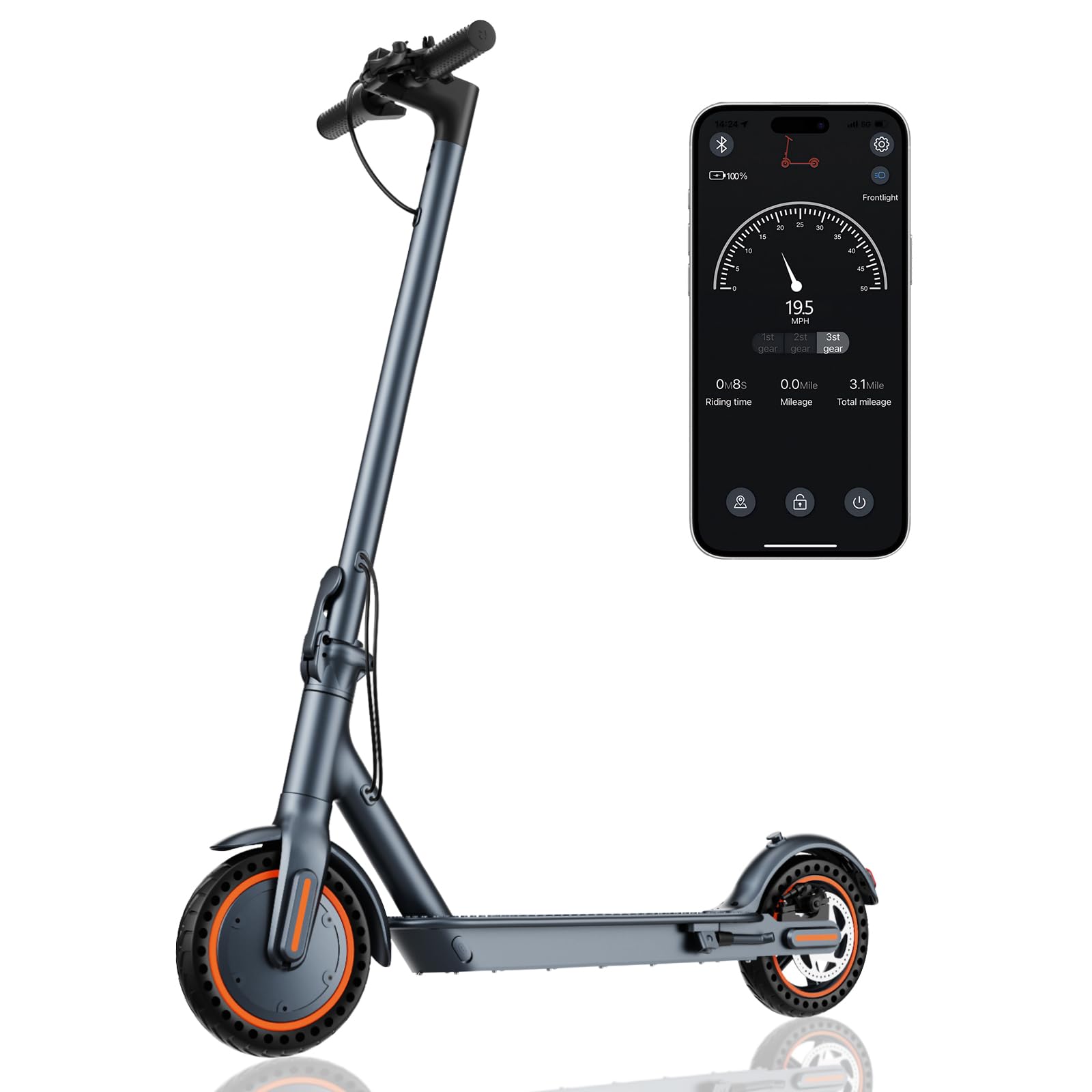 Electric Scooter for Adults，8.5" Solid Tires, Max 19 Mph Speed, 19 Miles Long Range, 264 lbs Load, 350W Motor, Foldable E-Scooter for Adults with Dual