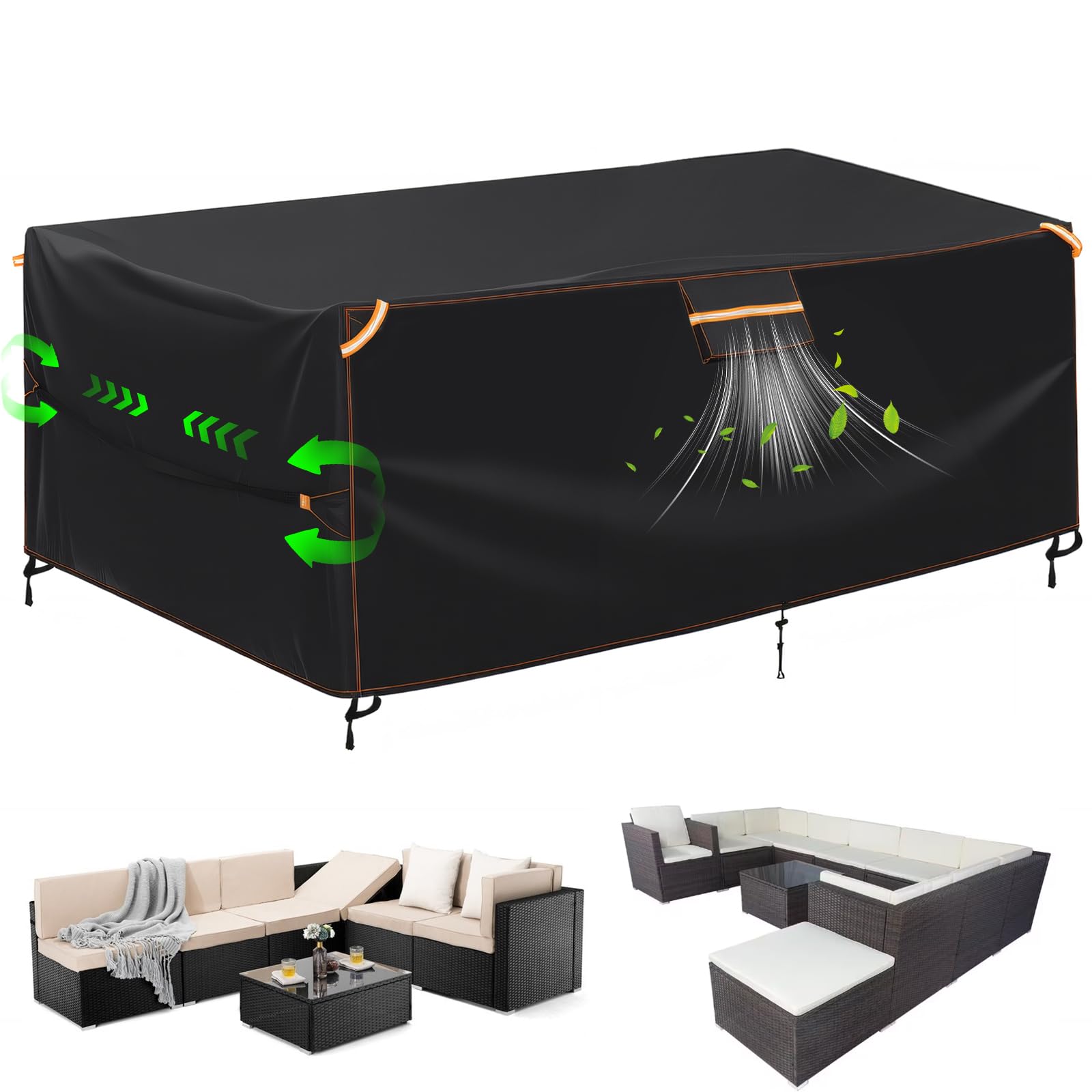 GARPROVM Abdeckplane Gartenmöbel Outdoor Wasserdicht, 230x165x80cm Gartenmöbel Abdeckung Wetterfest 420D Oxford Gewebe mit Belüftung, Staubdicht Schutzhülle für Outdoor Sitzgruppe Sofa Tischabdeckung