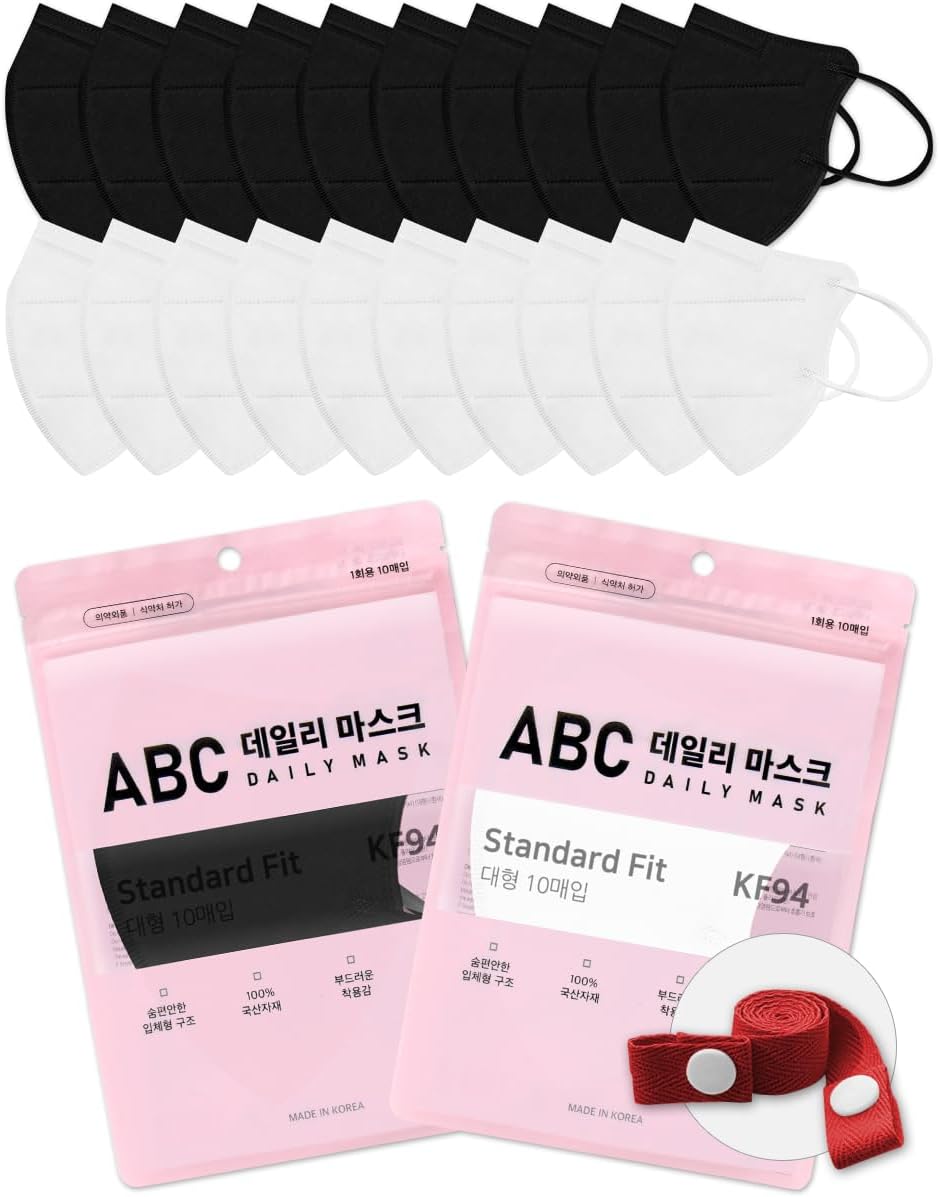 CUTIE MANGO 20Pcs KF94 Daily Disposable ABC Bird Beak Face Mask 3 Layers Protective Filter Safety Cup with Free Mask Strap