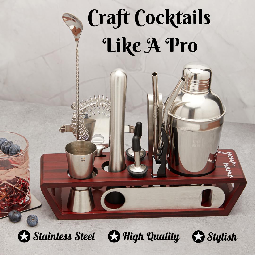 【新品】BARセット+カクテル本 Amazon｜Bar Box バーテンダー 14個 セット（竹製スタンド付き