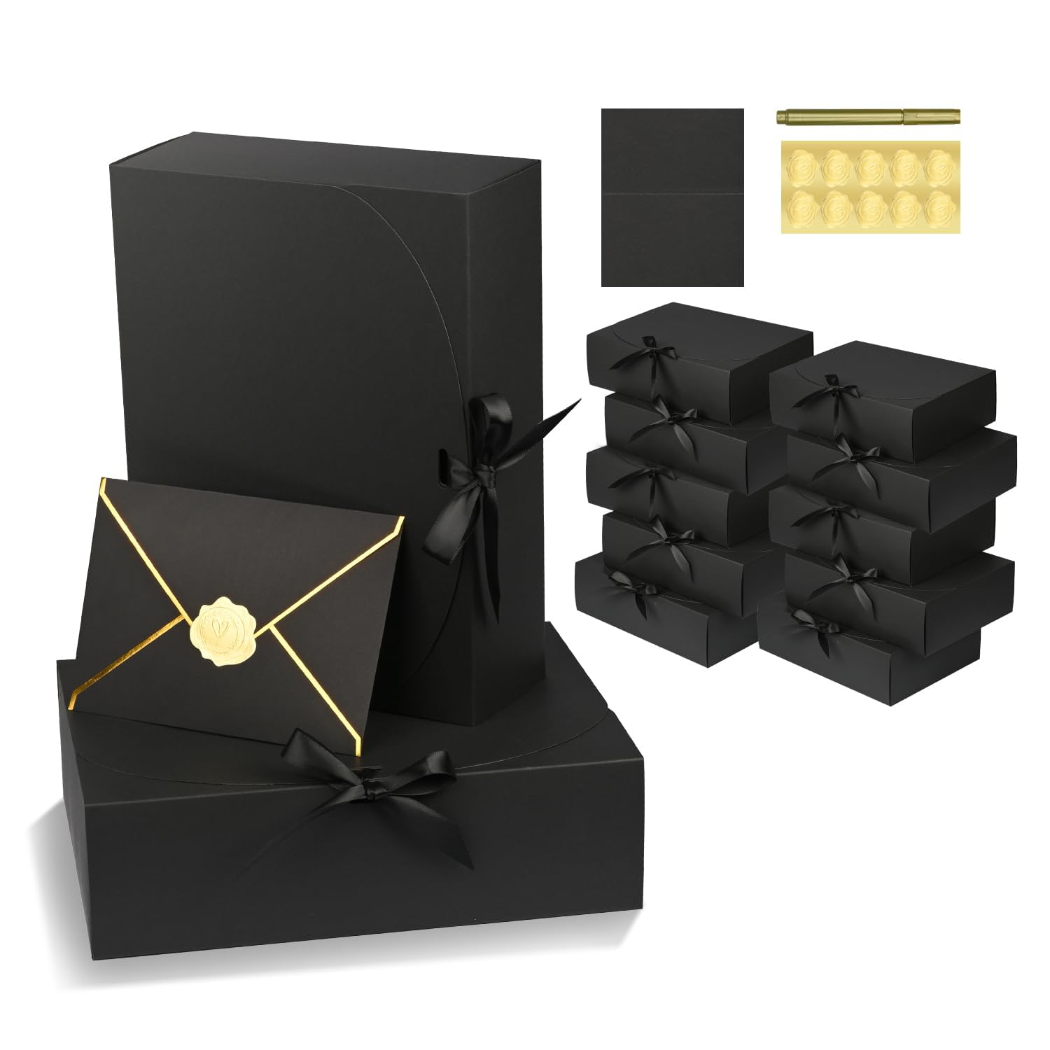WLUSEAXI Confezione da 10 grandi scatole regalo nere con coperchio, per proposte di damigella d'onore con biglietti di auguri e buste, per proposte di matrimonio, compleanno, 30,5 x 24,9 x 7,9 cm