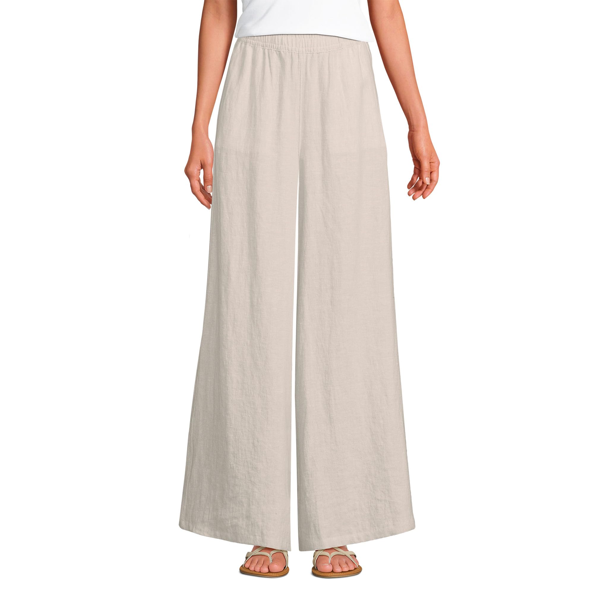 Lands End Womens Linen High Rise Palazzo Pants