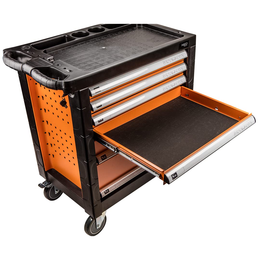NEO TOOLS Szafka narzędziowa o wymiarach: 770x460x870 mm, idealna do każdego warsztatu, 6 pojemnych szuflad, Nośność szafki 200 kg, blat roboczy, kółka skrętne, gumowany uchwyt