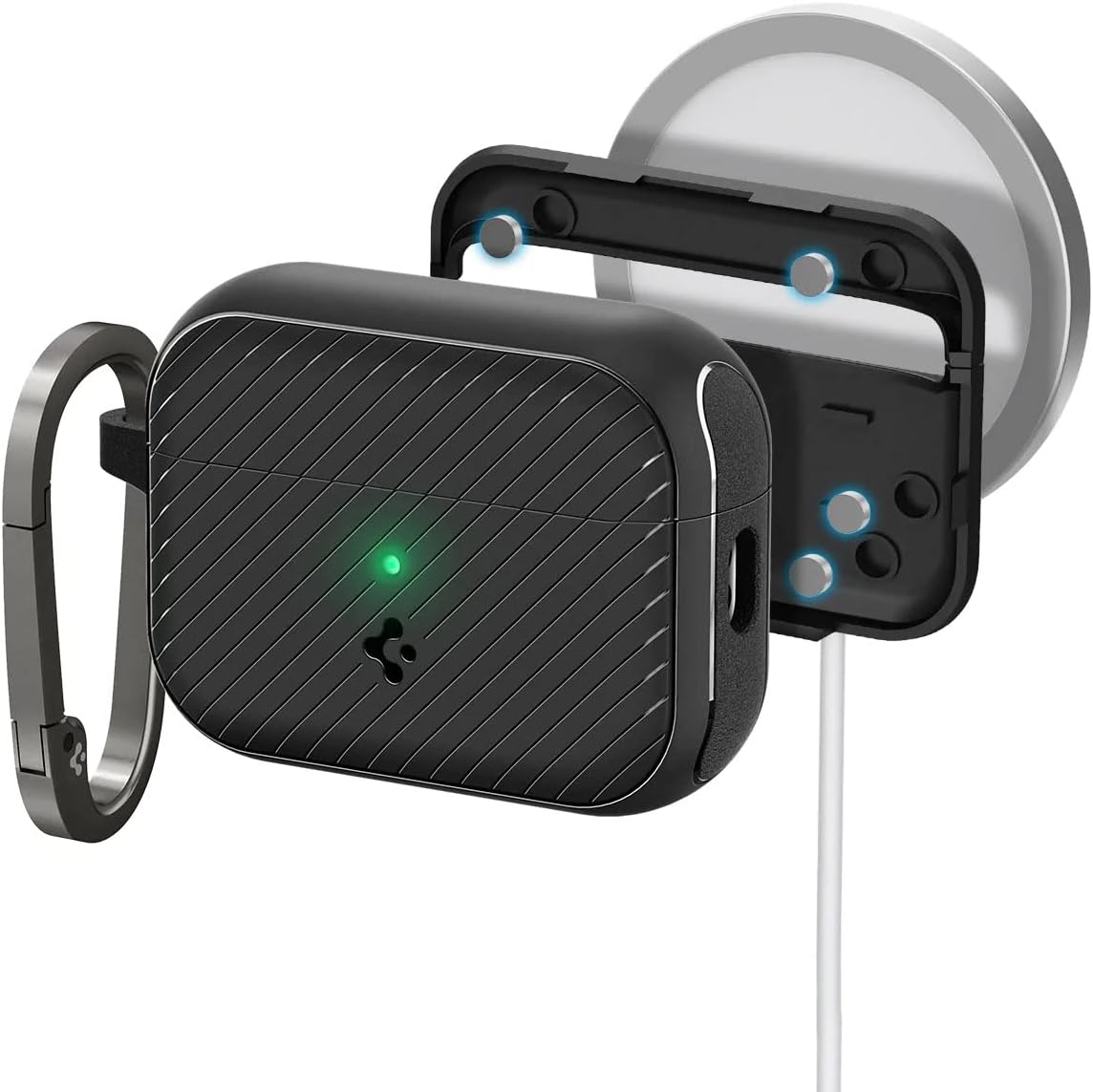 Spigen for AirPods Pro 2(2022/2023) Case, Carabiner Included, MagSafe Compatible, Shock-Proof Cover, (Mag Armor Mag Fit) - Matte Black