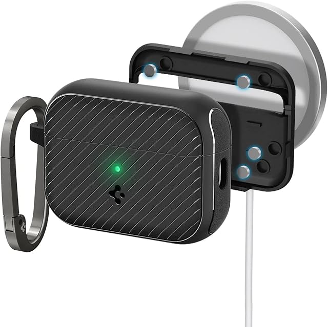 Spigen Mag Armor MagFit Case Compatible with Airpods Pro 2 (2nd Generation 2022) with Carabiner - Matte Black
