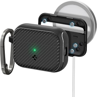 Spigen Mag Armor Case and Lanyard with Carabiner Designed for AirPods Pro 2nd Generation Case (2022) - Black