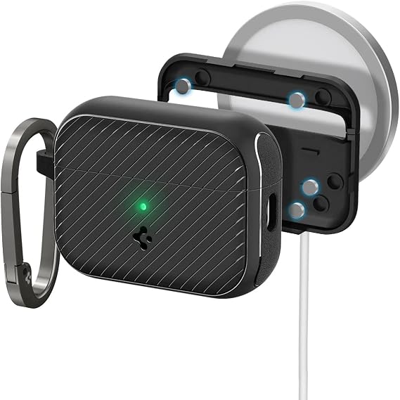 Spigen Mag Armor Case and Lanyard with Carabiner Designed for AirPods Pro 2nd Generation Case (2022) - Black