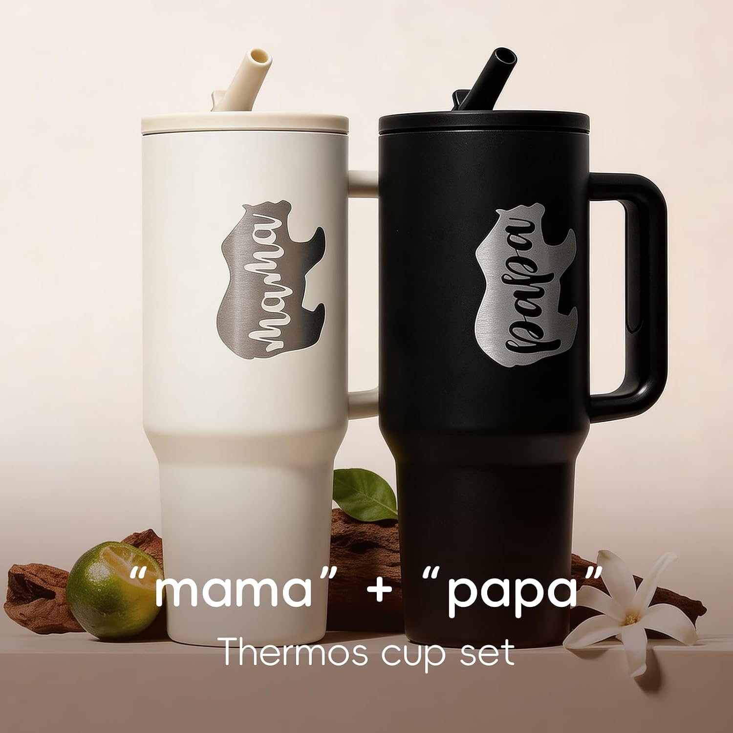 Mama Papa Tumbler New Mom Dad Gifts for Couples Gifts for Expecting First Time Parents Daddy To Be Pregnancy Announcement 40 oz Stainless Steel Insulated Expecting Cup with Handle Lids Straws image 5
