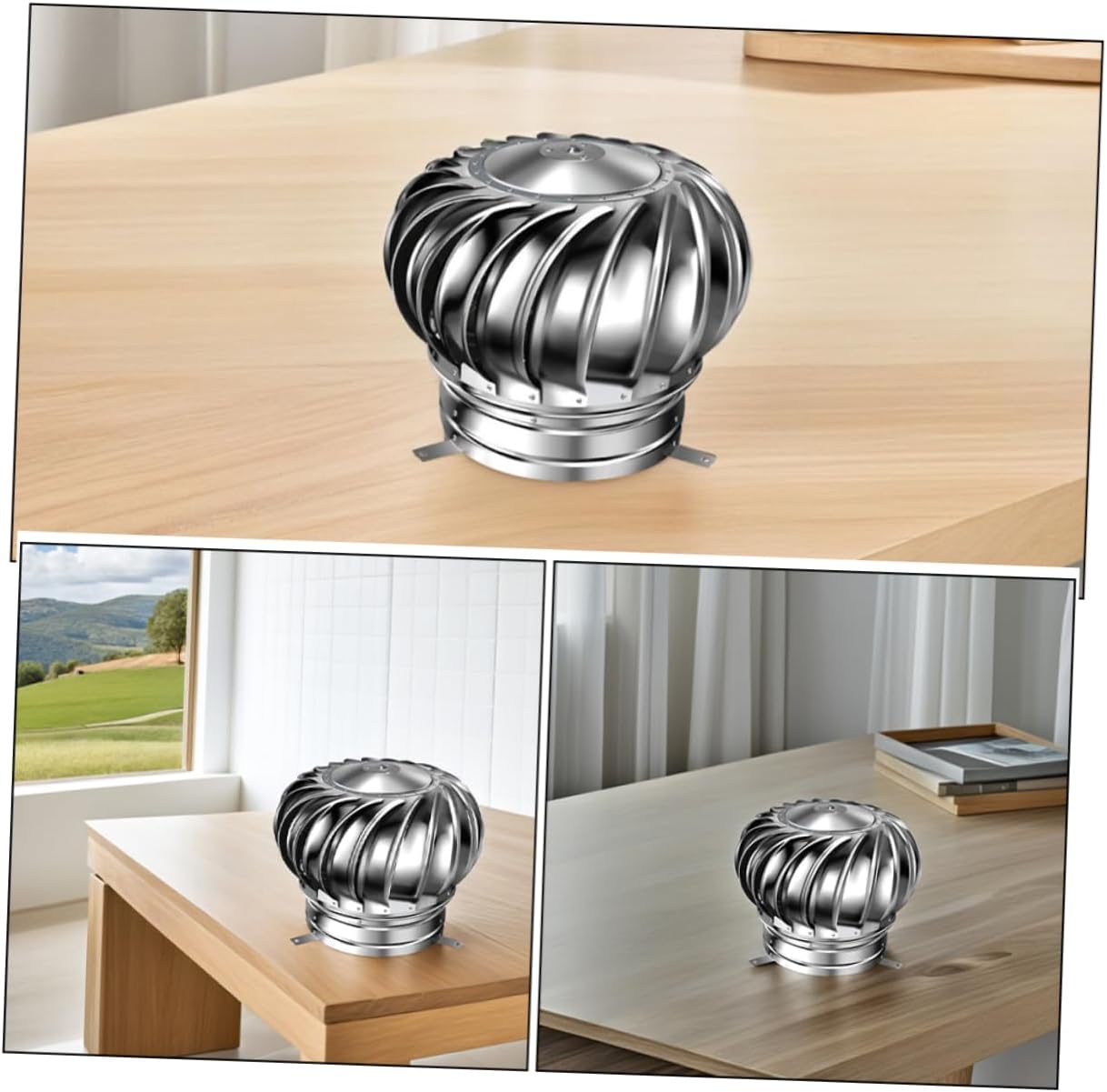 VILLCASE Non-Powered Hood Stainless Steel Roof Ventilation Chimney Flue Air Vent Rain Cap Rainproof Wind Cap Top