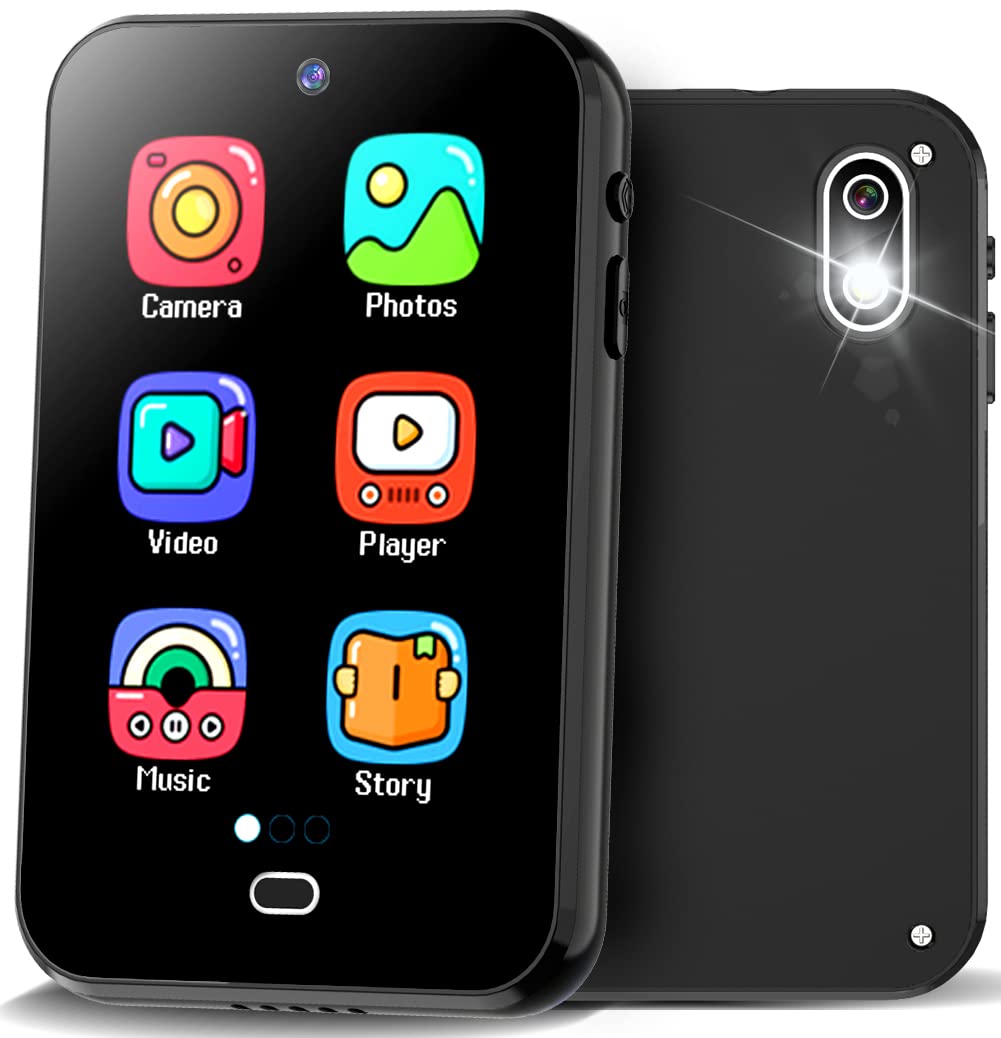 Kids Smart Phone Toys for Girls Boys Age 3-8 with HD Touchscreen Dual Camera 28 Games Habit Tracker Audible Story Audible Story Portable Learning Toy for Kids with 8G SD Card Birthday Gifts (Black)