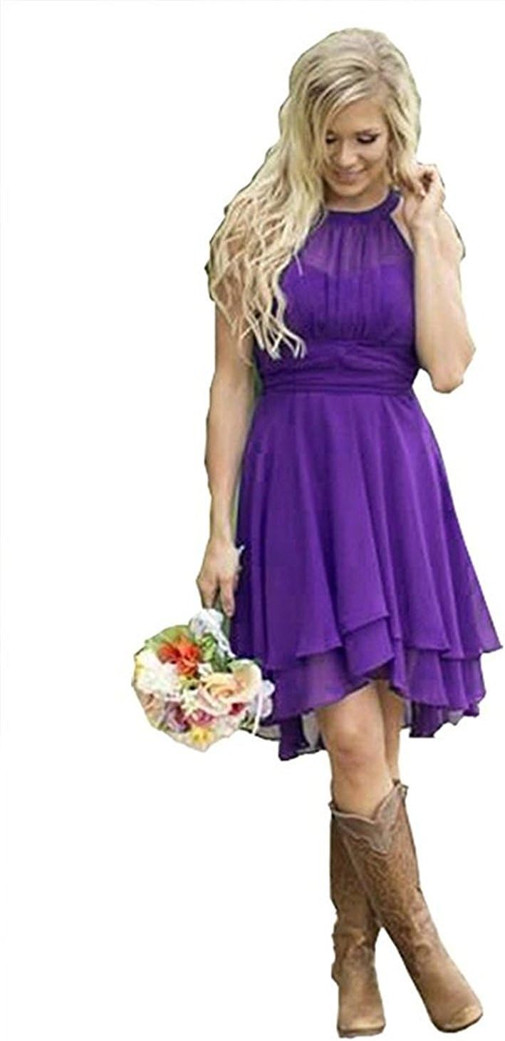 Women's Halter Short Chiffon Beach Bridesmaid Dresses Wedding Party Dress