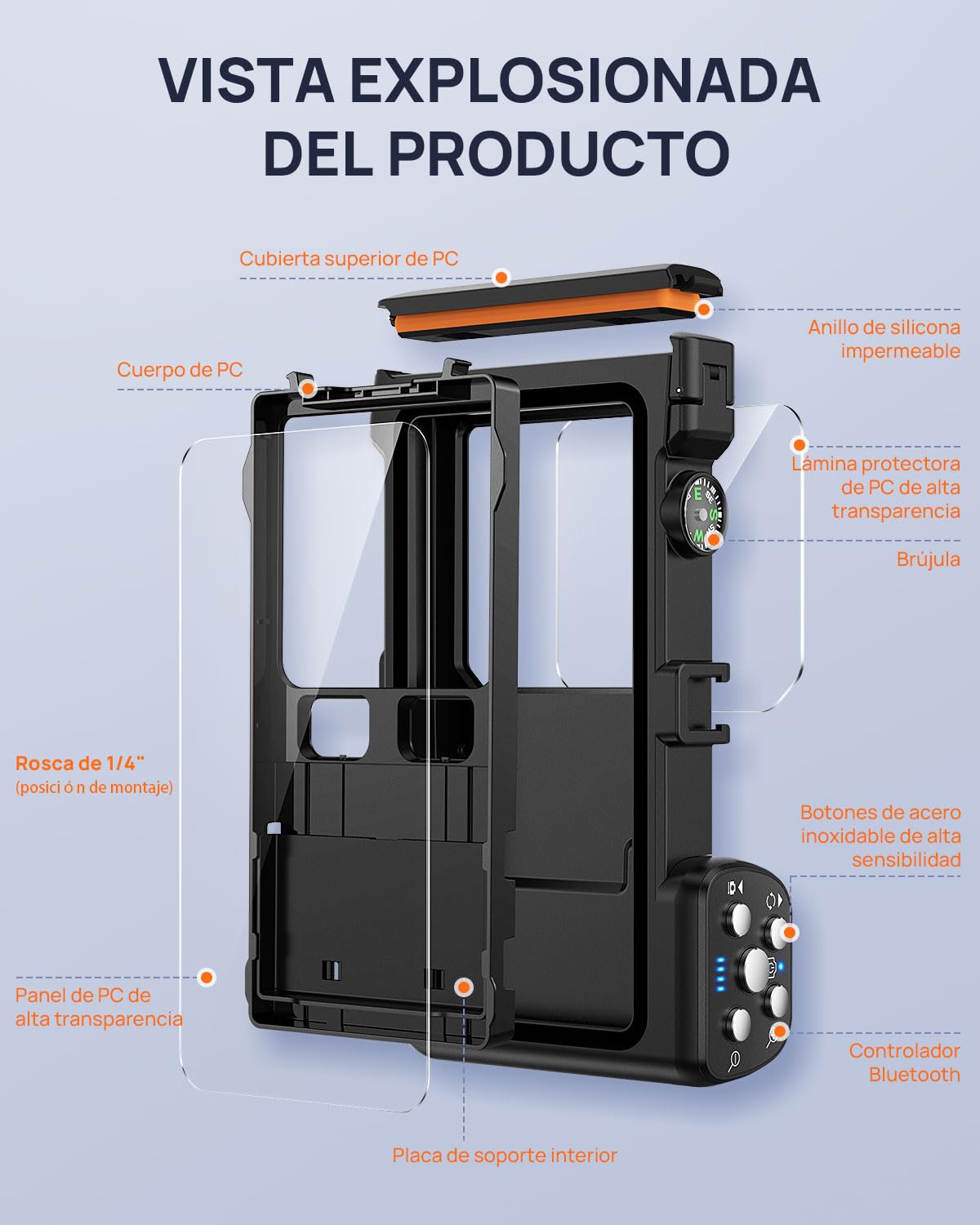 Funda Impermeable Móvil Universal IP68 para Buceo, Negro | Compatible con iPhone Samsung y Otros Smartphones de 4.7" a 6.9", Carcasa Submarina Universal, Control Bluetooth