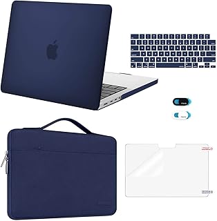 MOSISO Compatible with MacBook Pro 14 inch Case 2023 2022 2021 Release M2 A2779 A2442 M1 Pro/Max Chip Touch ID, Plastic Hard Case&Sleeve Bag&Keyboard Skin&Webcam Cover&Screen Protector,Navy Blue