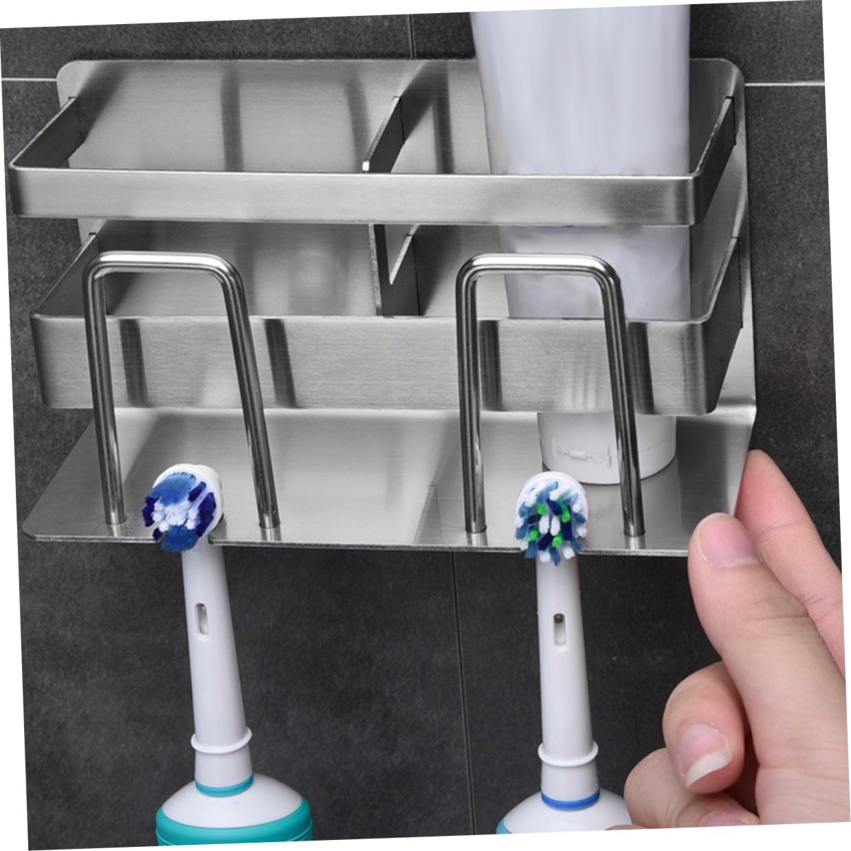 Sosoport Porta Spazzolino in Acciaio 304 Doppio Supporto da Parete Ventilato e Compatto per Bagno Organizer Elegante per Spazzolini e Dentifricio Salvaspazio e Resistente