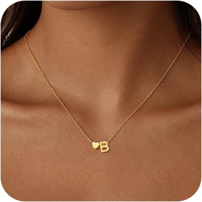 Gold Heart Initial Necklace for Women Dainty 14K Gold Plated Letter A-Z Pendant Necklace Gold Initial Necklace for Women Personalized Jewelry Gifts
