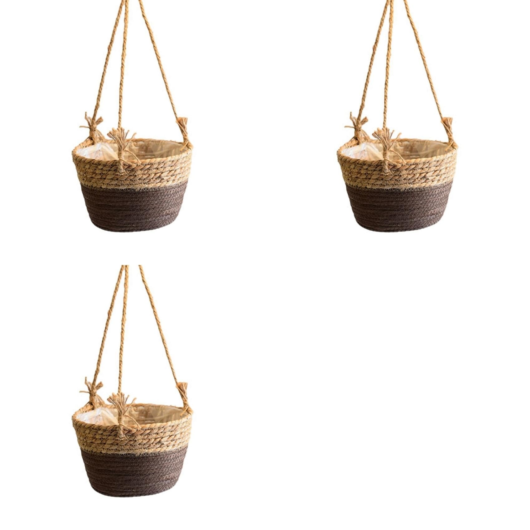 Jardinière suspendue en macramé lot de 3 paniers en jute café taille M pour pot de fleur