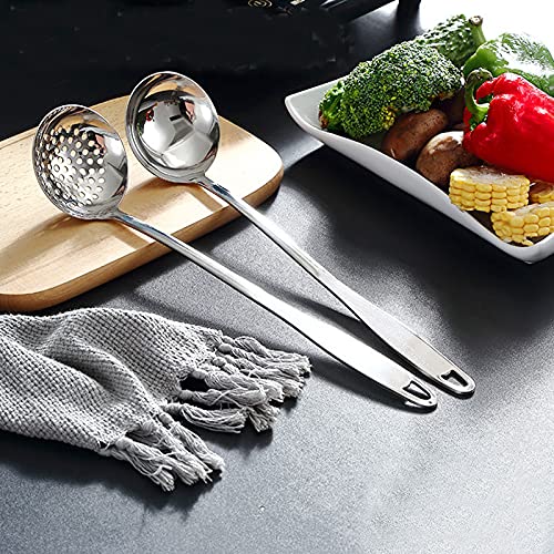 Soup Serving Ladle Big Soup Spoon Stainless Steel Heavy Duty Soup Ladle Colander with Attractive Mirror Finish, Perfect for Hotpot Stirring, Serving Soup, Deep Wide Enough 2PCS (12 inch) - Thumbnail 4