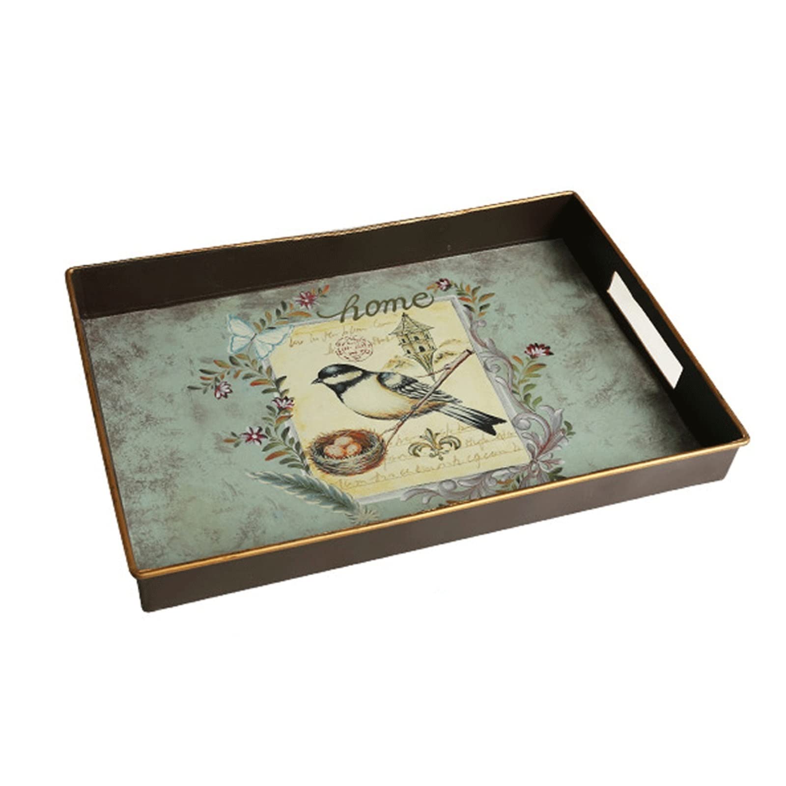 Plateau de rangement de bureau rectangulaire en métal vintage avec poignée