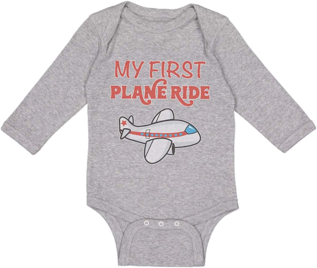 Baby Long Sleeve Bodysuit My First Plane Ride Pilot Boy & Girl Clothes Cotton Oxford Gray Design Only 12 Months