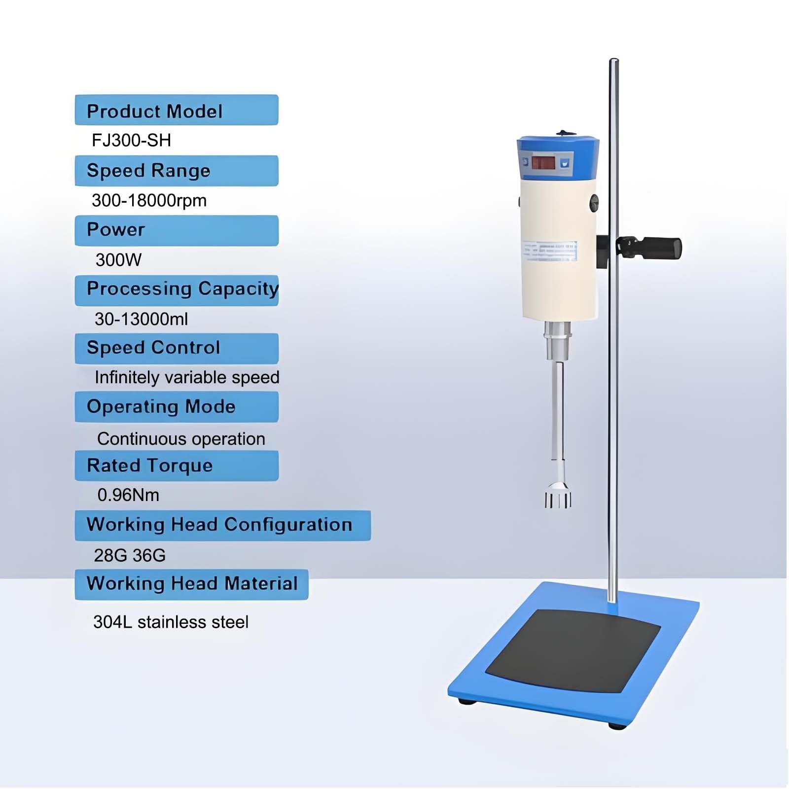 Mezclador y homogeneizador de Alto cizallamiento, Mezclador y homogeneizador de Laboratorio, emulsionante y dispersor de Alta Velocidad para Alimentos, cosméticos y Pinturas. FJ200-SH