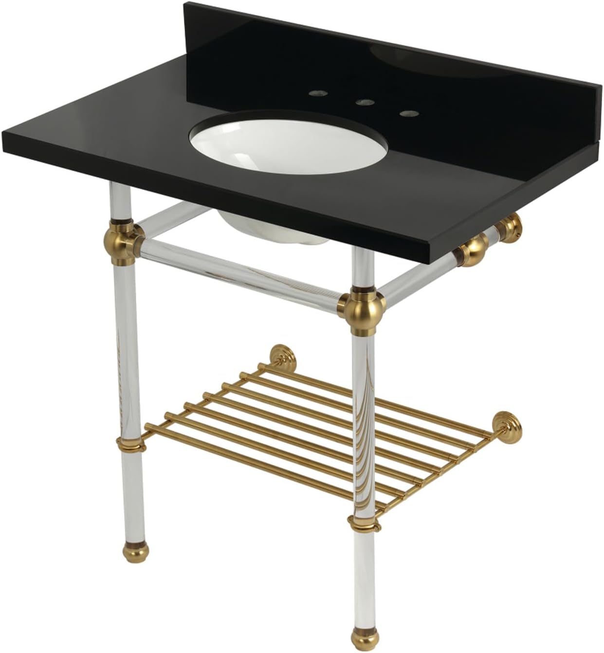 Kingston Brass KVPK36KAB7 Templeton 36" Console Sink with Acrylic Legs (8-Inch, 3 Hole), Black Granite/Brushed Brass