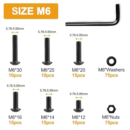 Miniatura 9 de VIGRUE 238 tornillos de cabeza hexagonal M6-1.0 x 2025303540451.969 in, acero inoxidable 304 Allen, rosca completa UNC