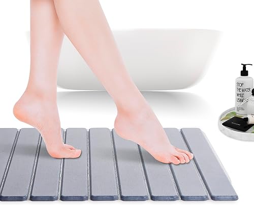 LODREKE Tapete de baño de piedra enrollable portátil súper absorbente, tapete de baño de tierra de diatomeas, tapete de piedra de secado rápido para