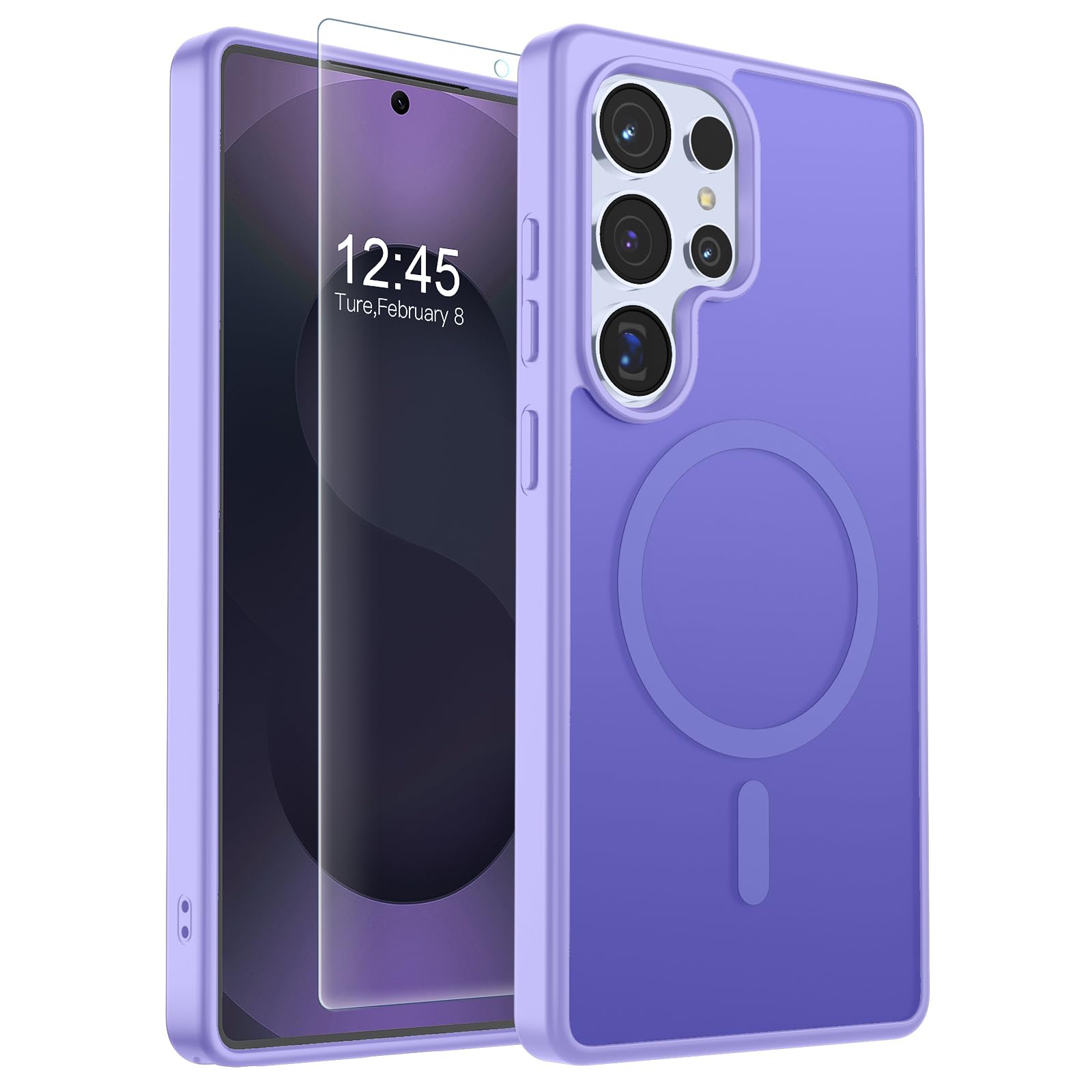 SUPFINE Magnetic for Samsung Galaxy S25 Ultra Case with Screen Protector, (Built-in Magnets) (Military Grade Drop Protection) Slim Translucent Shockproof Phone Case,Purple