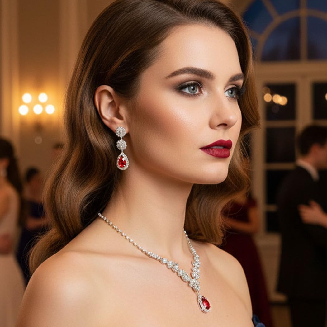 Aukmla Crystal Bridal Wedding Jewelry Set Silver Sparkly Rhinestone Necklace Earrings Sets Prom Costume Necklaces for Women and Brides - Image 3