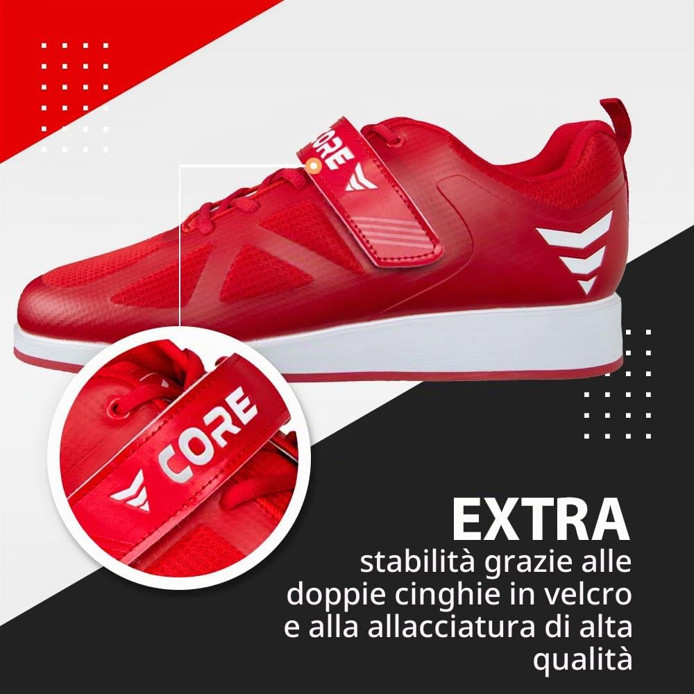 Nordcore Scarpe Sollevamento Pesi, Scarpe per Squat e Esercizi con Pesi Palestra, Calzature Olimpiche Powerlifting con Cinturino, Crossfit, Tacco 3,2cm