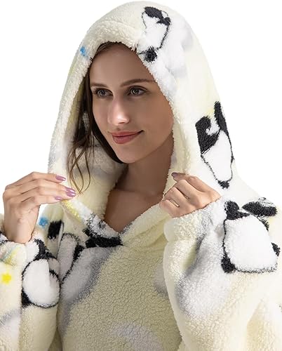 Miniatura 6 de Manta con capucha para mujeres y adultos, de gran tamaño, sudadera con capucha (panda blanco, extra largo)