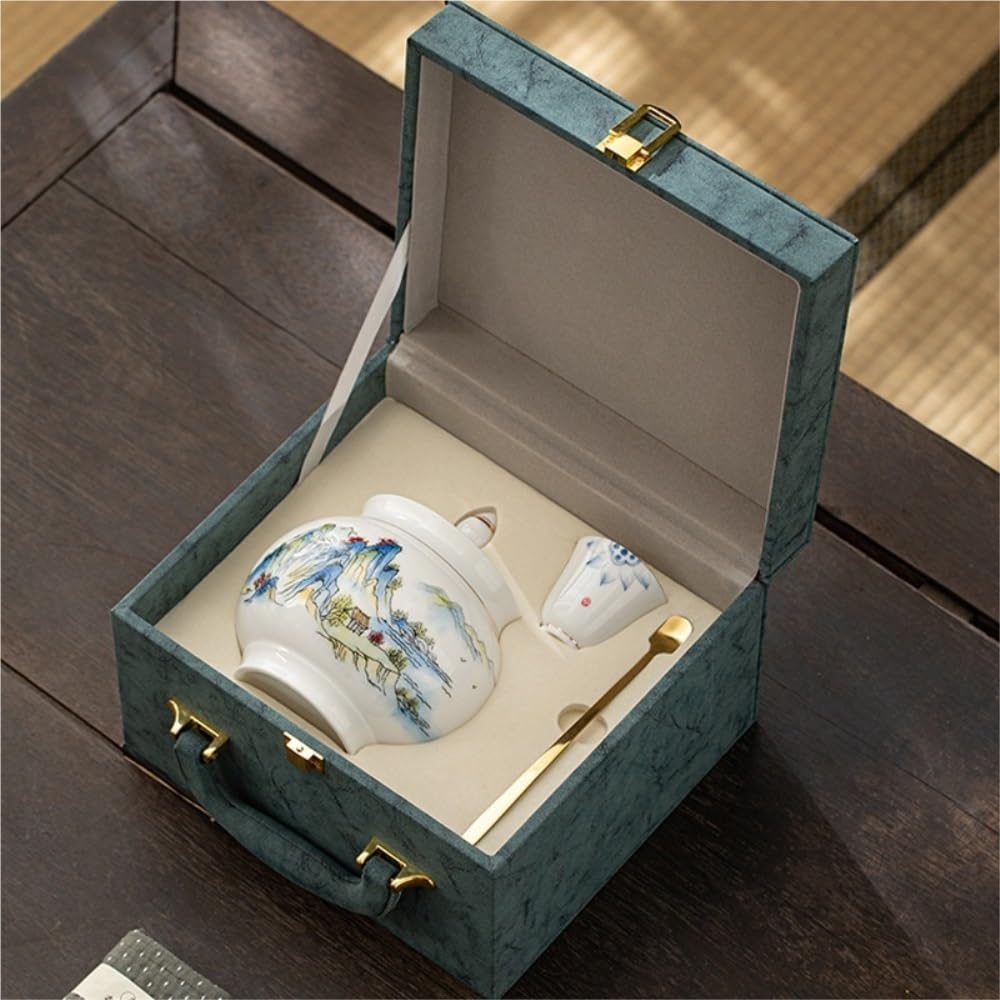 Lata de té Recipiente de Porcelana Blanca for almacenar té Suelto, Tarro cerámica Sellado, Juego Chino, Caja Regalo con Frasco Individual o Doble Carrito de té(Single Can)