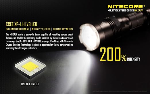 Amazon Com Nitecore Mh27uv 1000 Lumen Rechargeable Led Flashlight With White Red Blue And Uv Lights Two Rechargeable Batteries And Lumentac Adapters Tools Home Improvement
