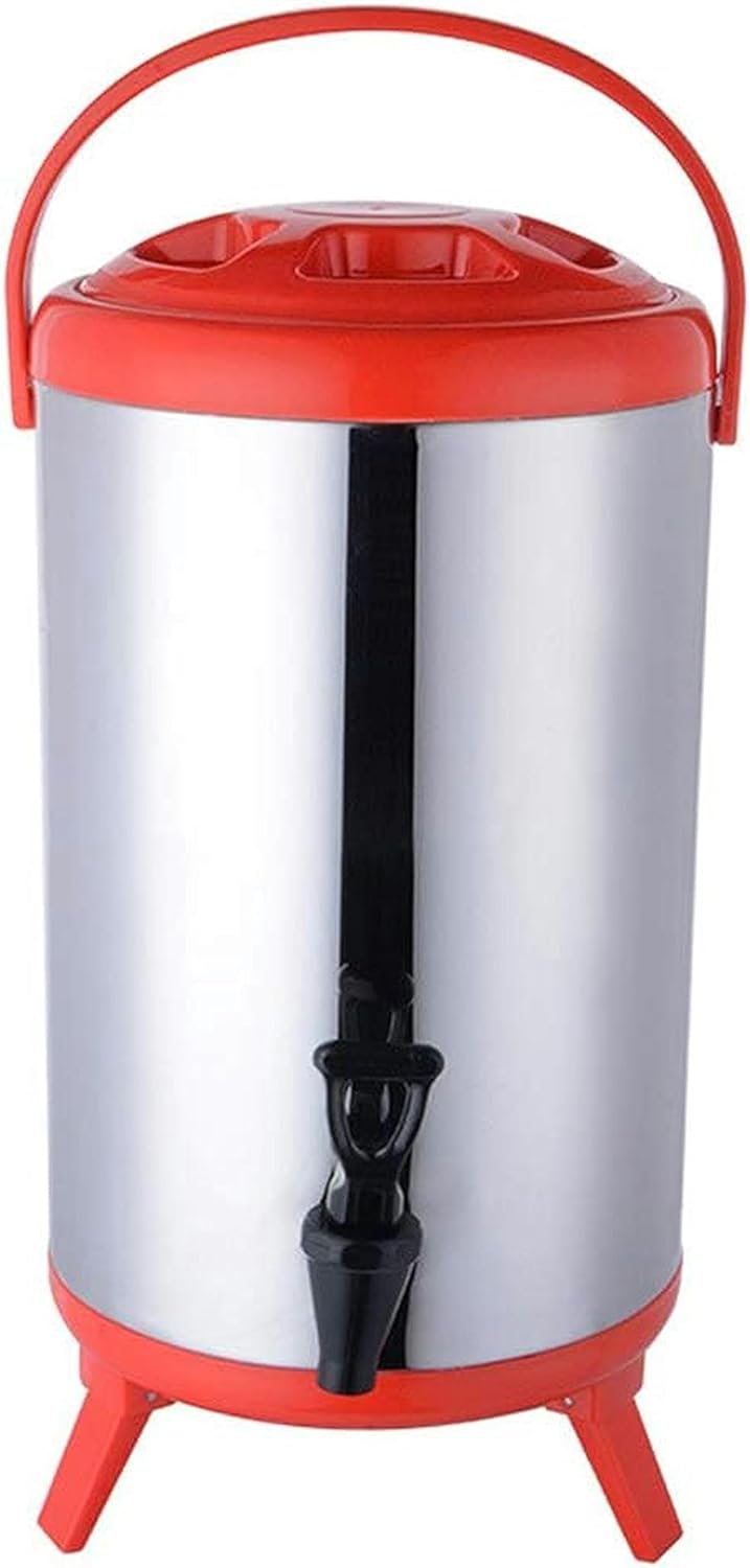 Insulated Stainless Steel Beverage Dispenser - Warm Beverage Dispenser, Refrigerated Milk Tea Bucket with Tap