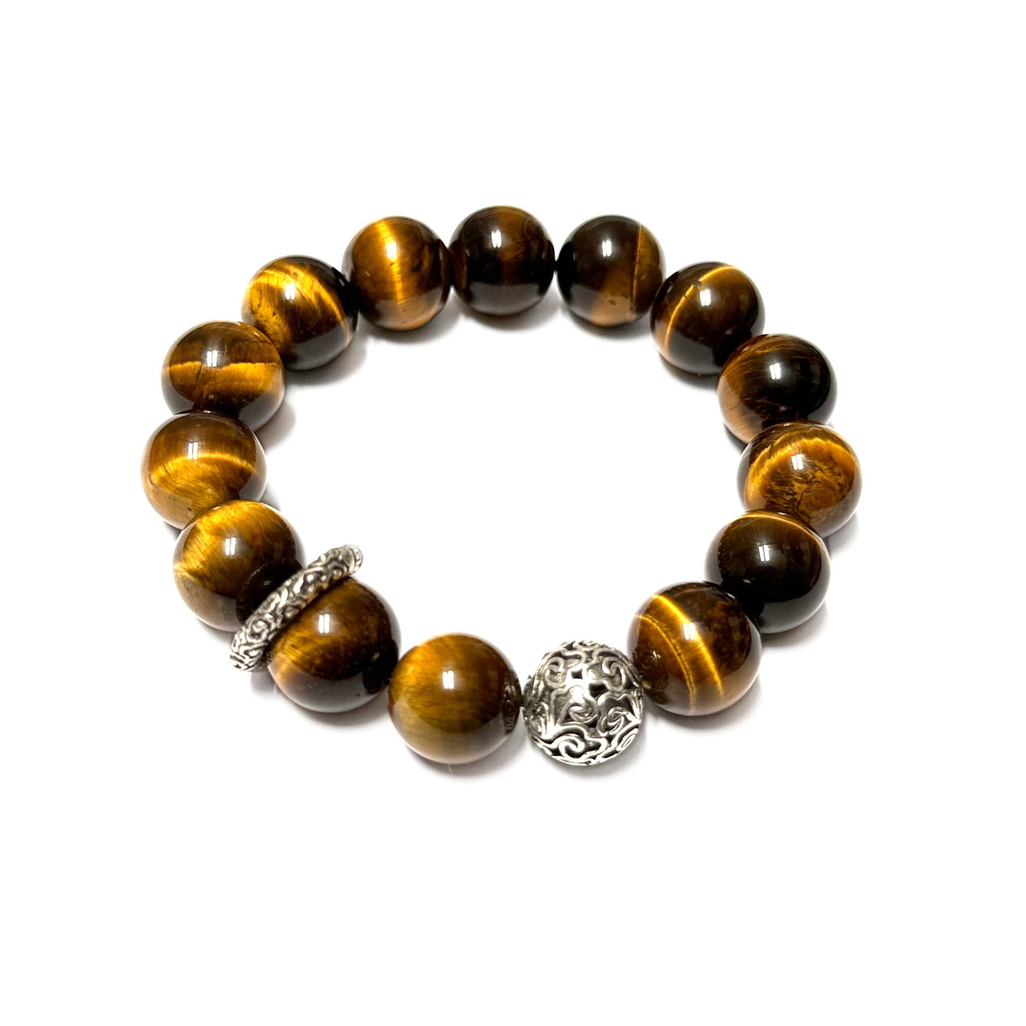 Super Q&P Natürliche Steinarmband mit 14mm Perlen, Tigerauge, Handgelenkumfänge wählbar, Persönliche Accessoires, Festtagsgeschenk Geschenkideen für die Feiertage