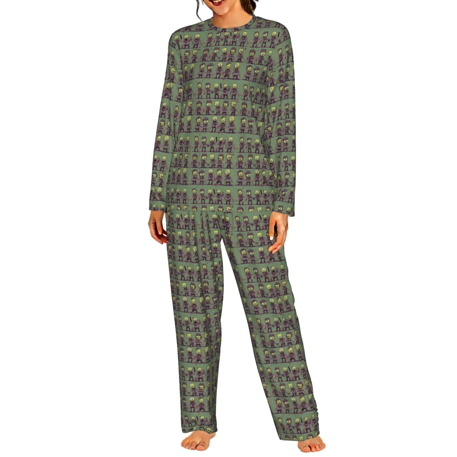 Pigiama da donna a maniche lunghe con stampa zombie, morbido, da spiaggia, vacanze, biancheria da notte, regalo casual